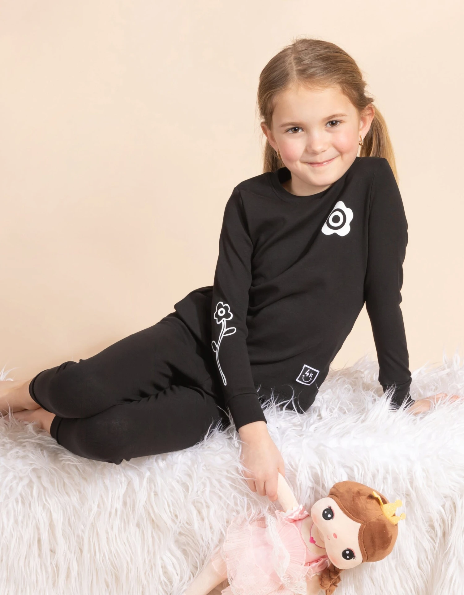 Pima Cotton Kids Pajamas Legging Playwear Set Daisy Dips Black 2 Pima Cotton Kids Pajamas Legging Playwear Set Daisy Dips Black - Image 2