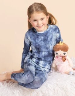 Pima Cotton Kids Pajamas Legging Playwear Set Denim Wash Blue -Fashionable Home Wear Girl DenimBlue