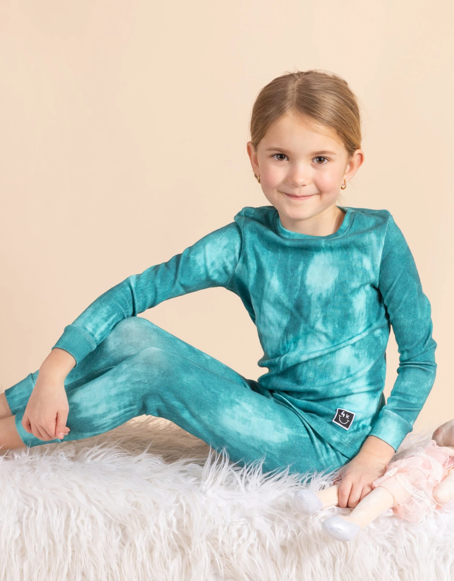 Pima Cotton Kids Pajamas Legging Playwear Set Denim Wash Teal 2 Pima Cotton Kids Pajamas Legging Playwear Set Denim Wash Teal - Image 2