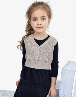 Lacey Knit Button Vest For Kids Taupe