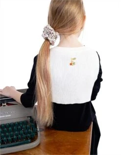 Rib Knit Vneck Vest With Back Floral Embroidery For Kids Ivory