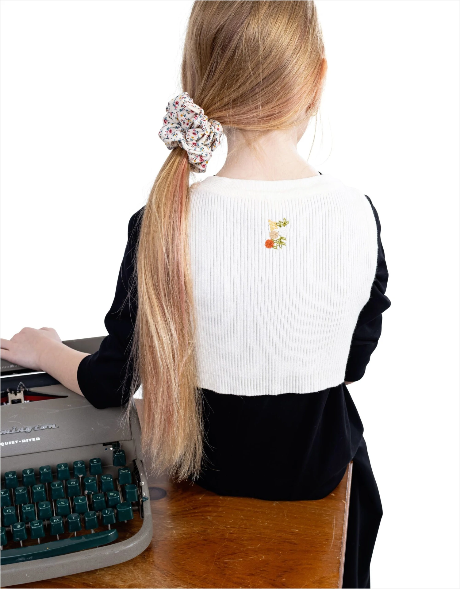 Rib Knit Vneck Vest With Back Floral Embroidery For Kids Ivory 1 Rib Knit Vneck Vest With Back Floral Embroidery For Kids Ivory