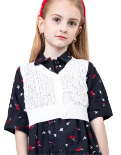 Lacey Knit Button Vest For Kids White
