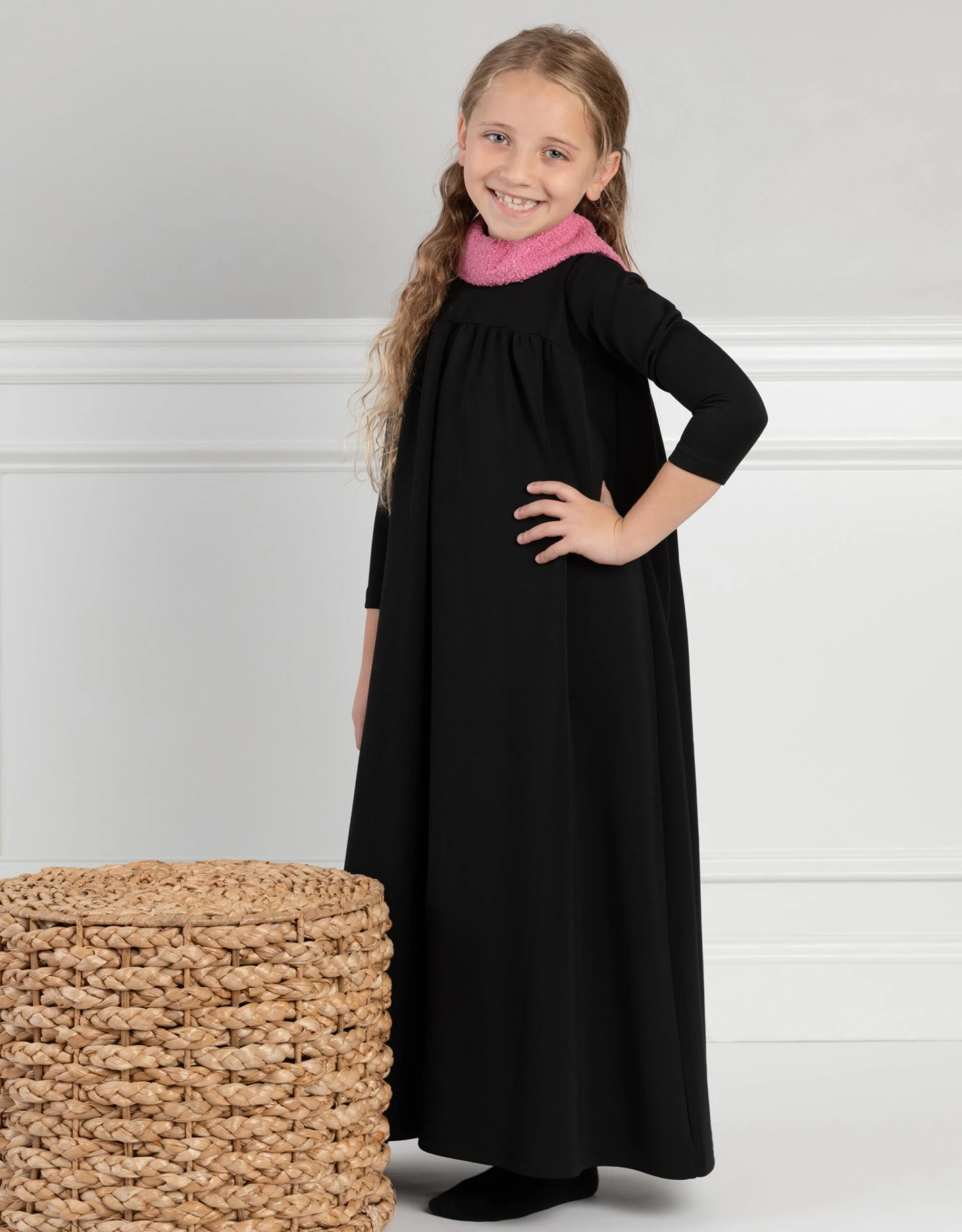 Girls Maxi Dress Shabbos Robe Pink Fuzzy Collar 1 Girls Maxi Dress Shabbos Robe Pink Fuzzy Collar