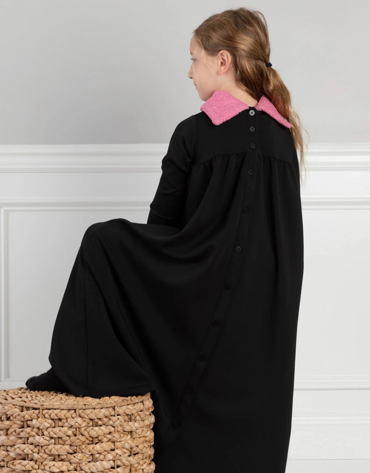 Girls Maxi Dress Shabbos Robe Pink Fuzzy Collar 2 Girls Maxi Dress Shabbos Robe Pink Fuzzy Collar - Image 2