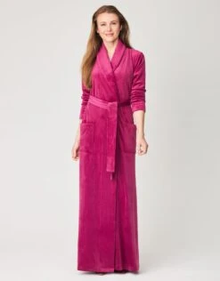 Ultra Soft Plush Velour Belted Shawl Collar Wrap Robe Rose Pink
