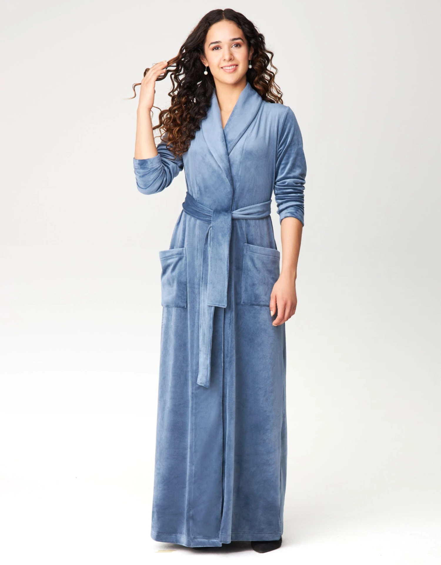 Ultra Soft Plush Velour Belted Shawl Collar Wrap Robe Soft Blue 1 Ultra Soft Plush Velour Belted Shawl Collar Wrap Robe Soft Blue