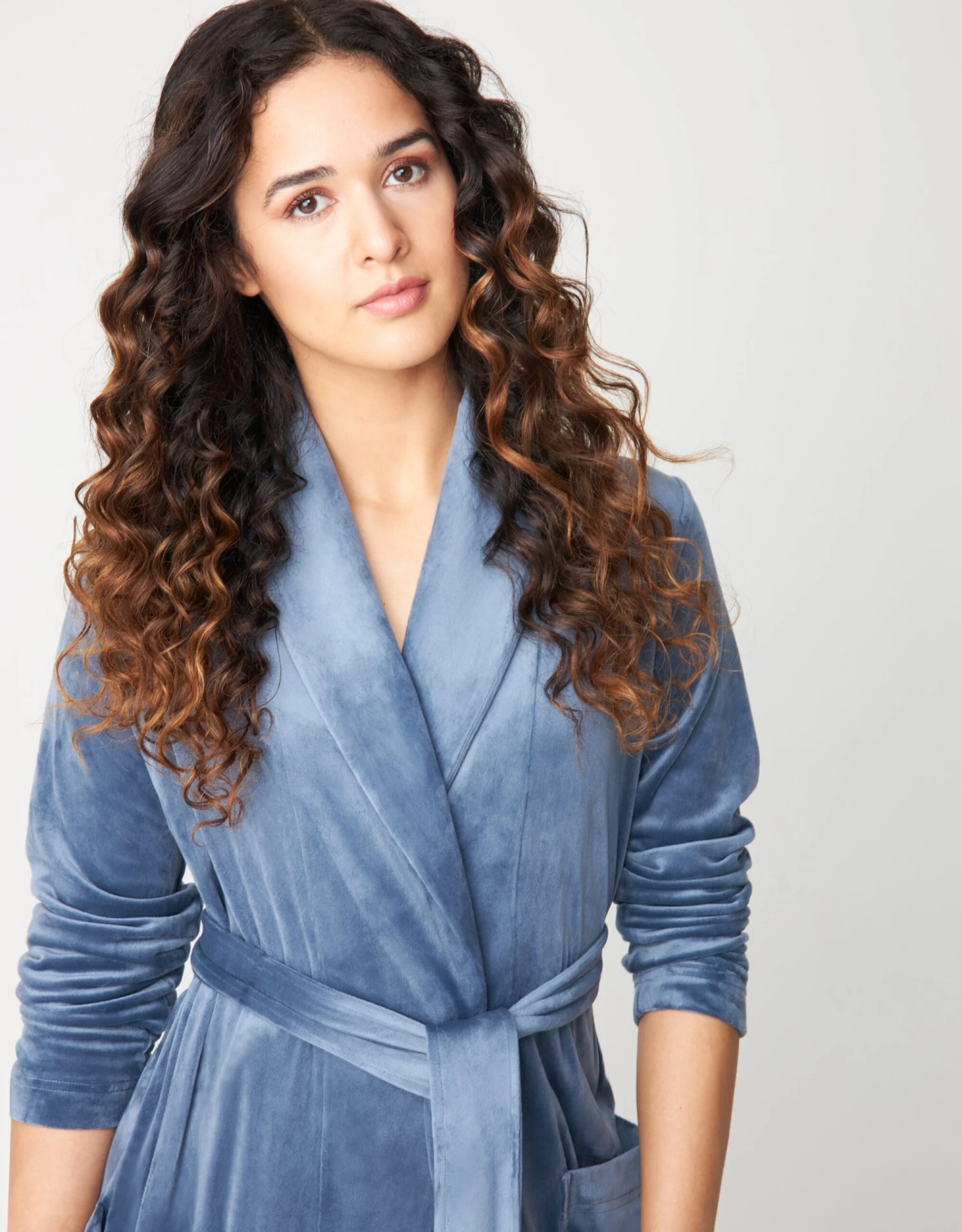 Ultra Soft Plush Velour Belted Shawl Collar Wrap Robe Soft Blue 2 Ultra Soft Plush Velour Belted Shawl Collar Wrap Robe Soft Blue - Image 2