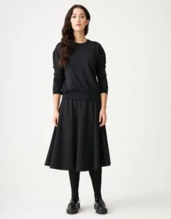 Stretch French Terry Crew Top With Back Bungee Black 5 Stretch French Terry Crew Top With Back Bungee Black -Fashionable Home Wear JFW2316 BackBungeeSweat.Blk