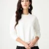 Stretch French Terry Crew Top With Back Bungee White