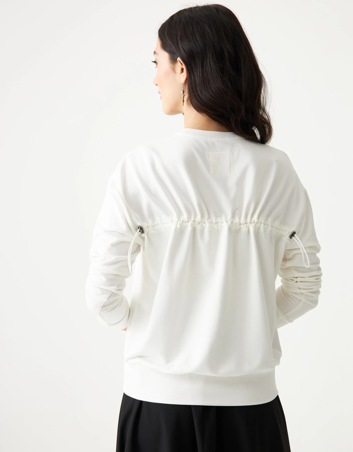 Stretch French Terry Crew Top With Back Bungee White 2 Stretch French Terry Crew Top With Back Bungee White - Image 2