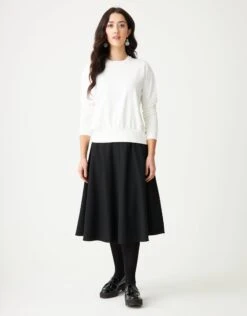 Stretch French Terry Crew Top With Back Bungee White 5 Stretch French Terry Crew Top With Back Bungee White -Fashionable Home Wear JFW2316 BackBungeeSweat.White