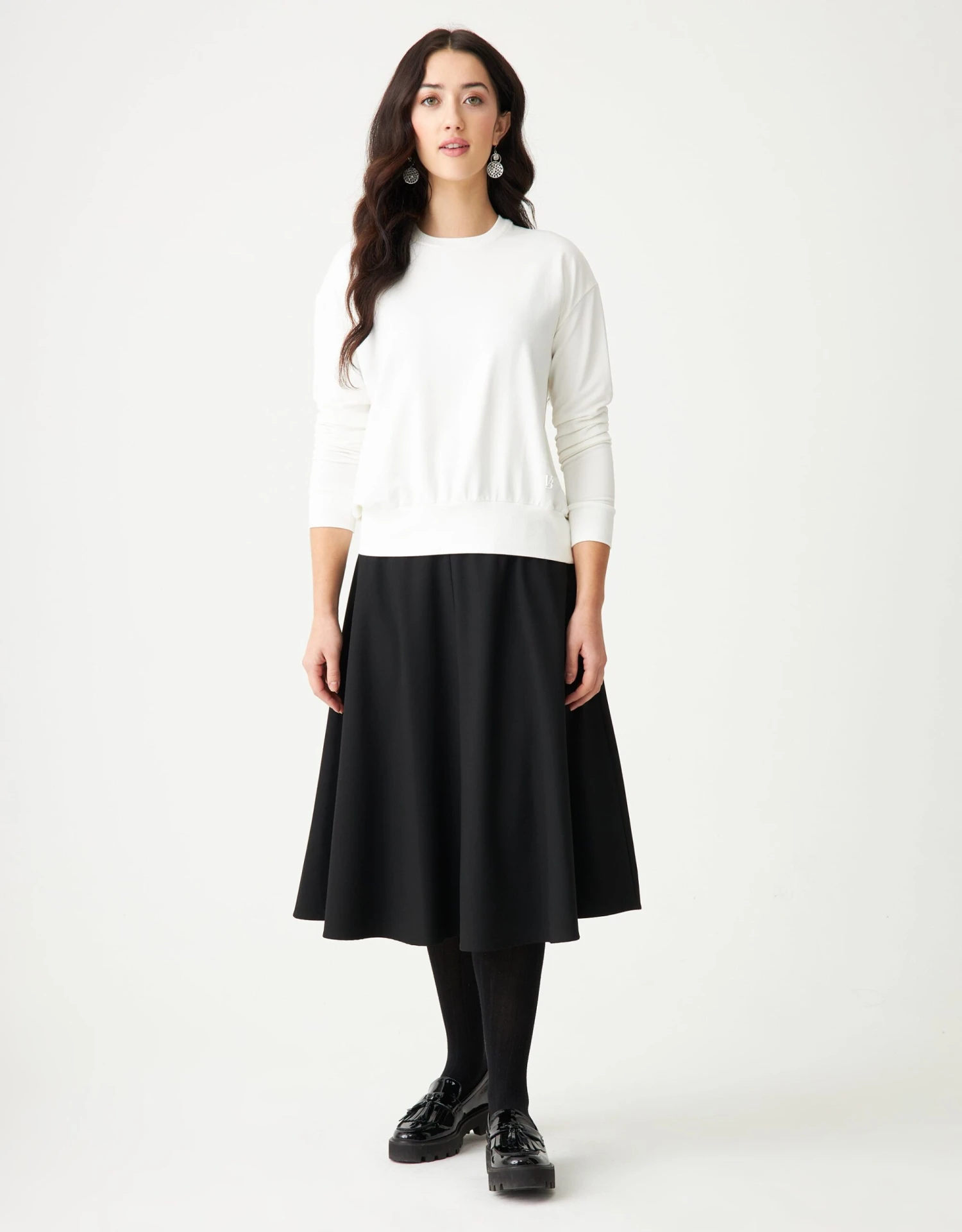 Stretch French Terry Crew Top With Back Bungee White 3 Stretch French Terry Crew Top With Back Bungee White - Image 3