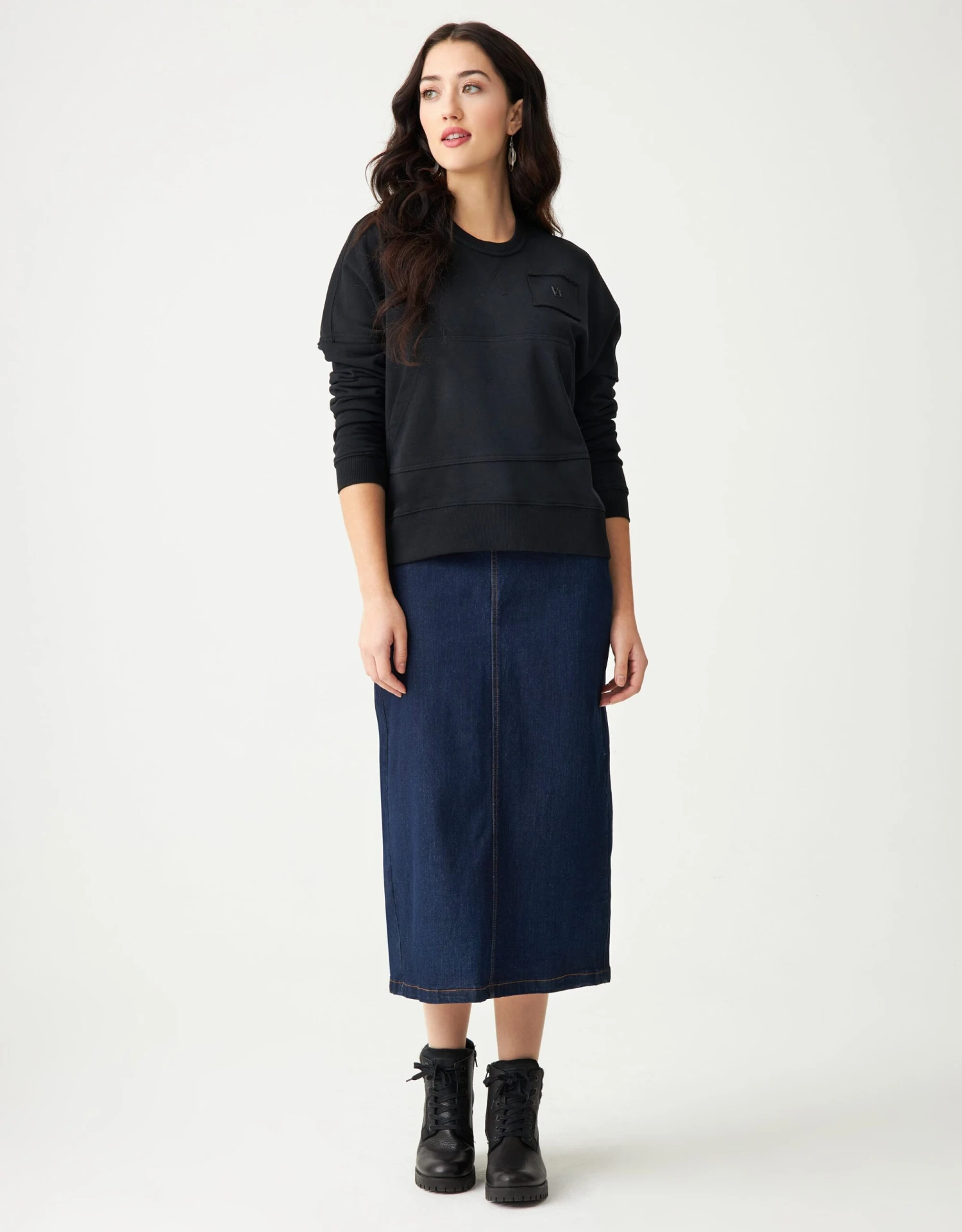 French Terry Raw Edged Sweatshirt With Kangaroo Pocket Black 2 French Terry Raw Edged Sweatshirt With Kangaroo Pocket Black - Image 2