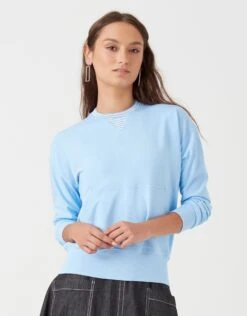 Light French Terry Sweatshirt With Pinstripe Detail Bluebell