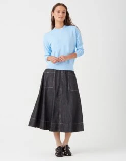 Light French Terry Sweatshirt With Pinstripe Detail Bluebell 5 Light French Terry Sweatshirt With Pinstripe Detail Bluebell -Fashionable Home Wear JSS2430 StripedVInsert.Bluebell2