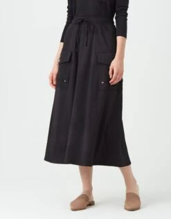 33" Jersey Multi Pocket Aline Skirt With Drawstring Waist Black