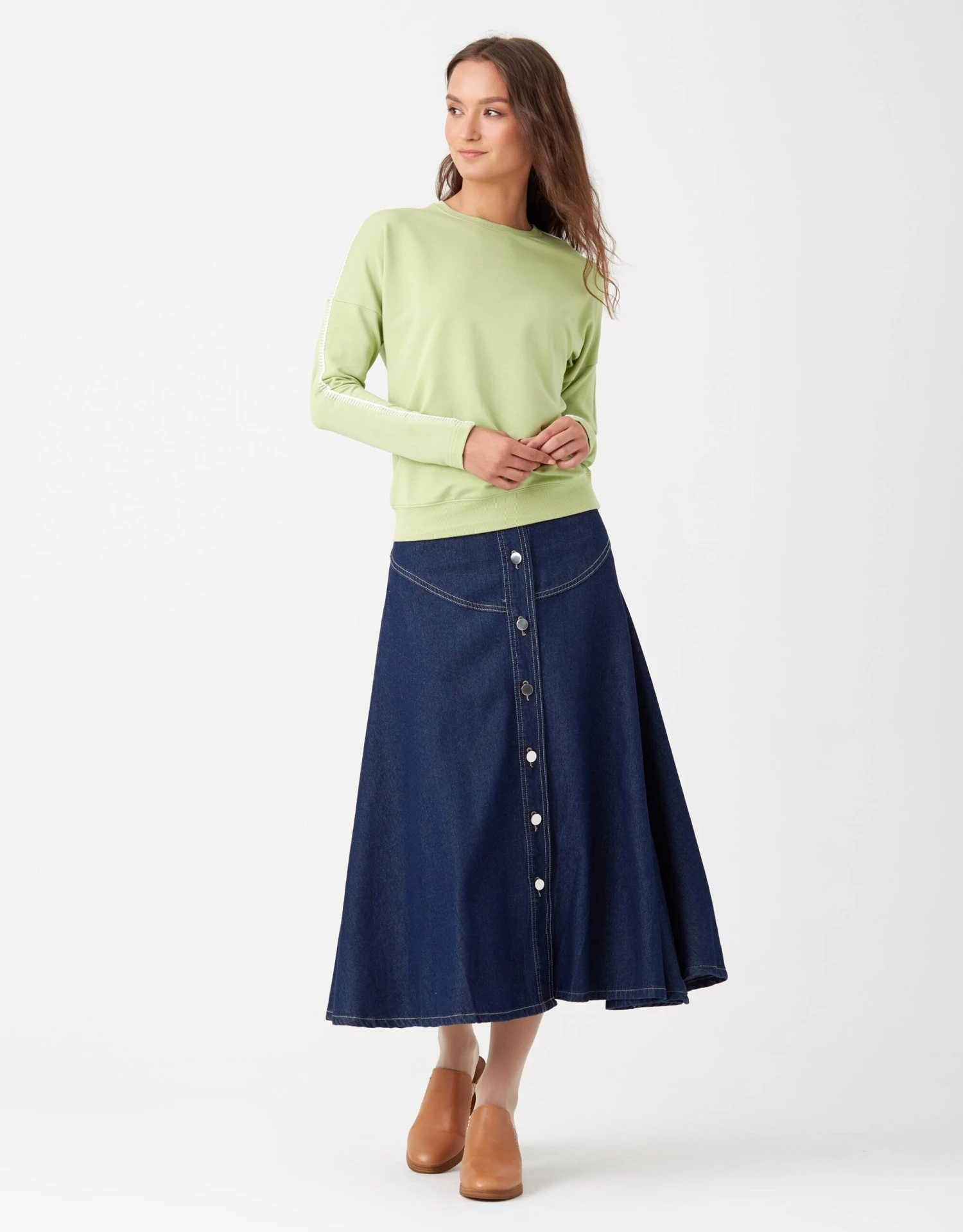 33" Western Stud Button Skirt Dark Blue Denim 2 33" Western Stud Button Skirt Dark Blue Denim - Image 2