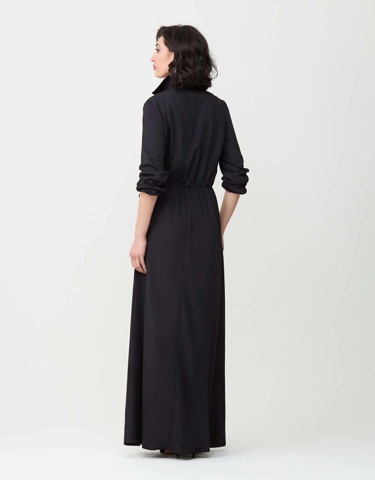Rayon Mock Wrap Maxi Dress With Collar And Self Tie Bow 3 Rayon Mock Wrap Maxi Dress With Collar And Self Tie Bow - Image 3