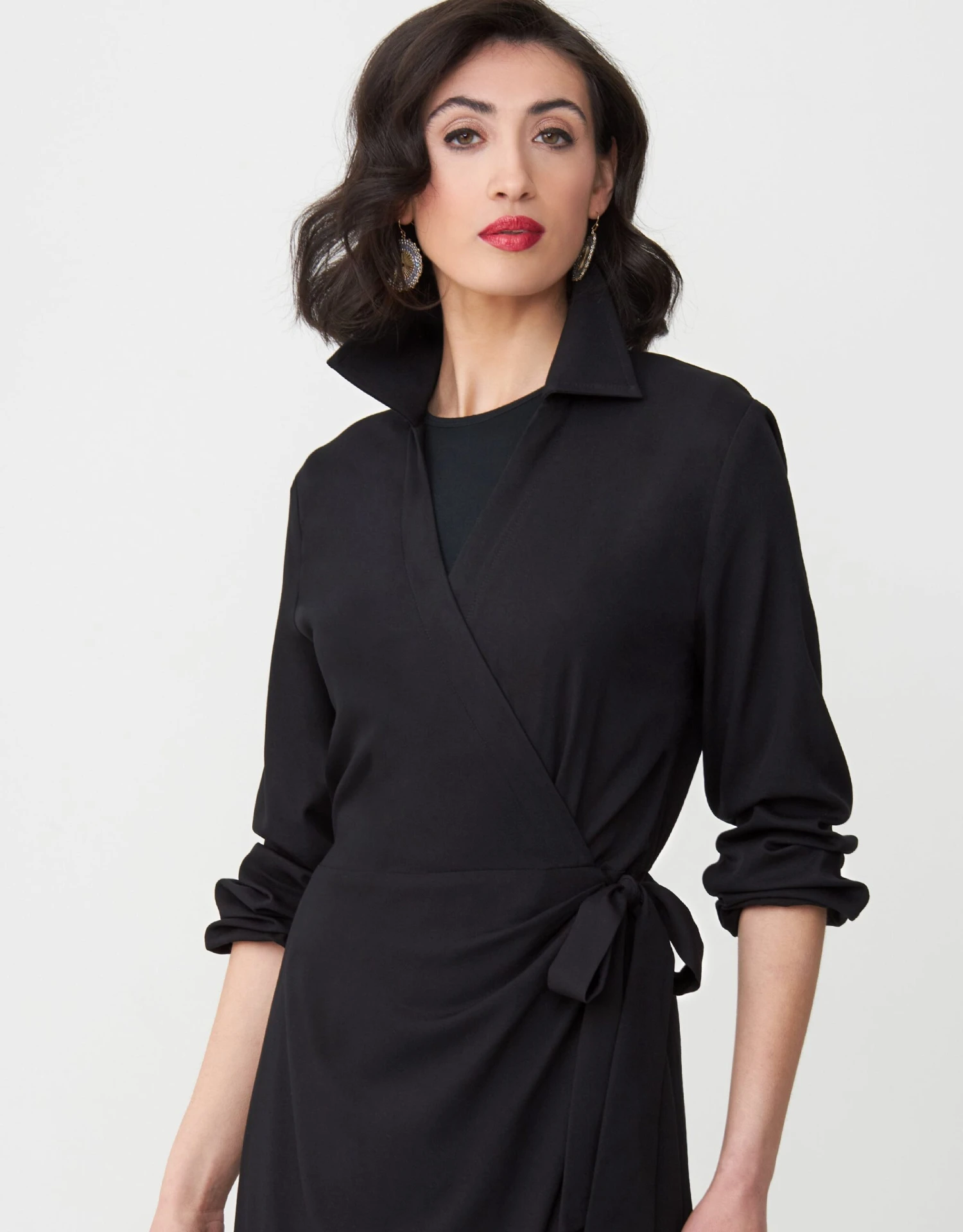 Rayon Mock Wrap Maxi Dress With Collar And Self Tie Bow 2 Rayon Mock Wrap Maxi Dress With Collar And Self Tie Bow - Image 2