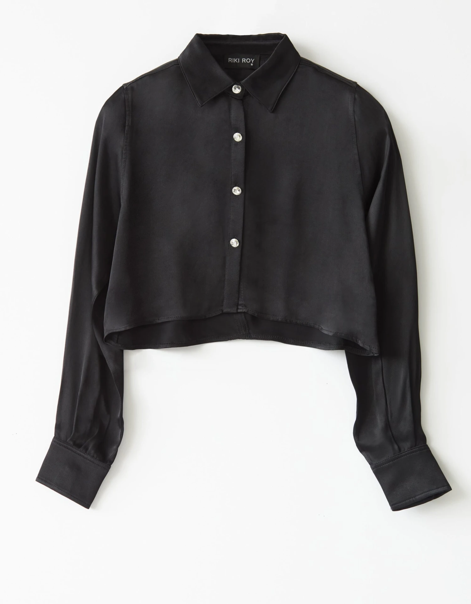 Peau De Soie Cropped Blouse With Jewel Buttons Black 1 Peau De Soie Cropped Blouse With Jewel Buttons Black