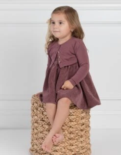 Toddler Girl Corduroy Playwear Set With Matching Cardigan Eggplant