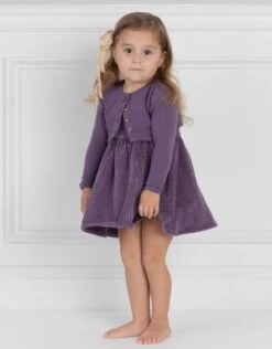 Toddler Girl Corduroy Playwear Set With Matching Cardigan Purple