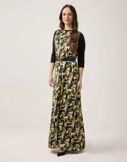 Print Satin Sleeveless Maxi Crew Shift Dress Spring Floral Multi