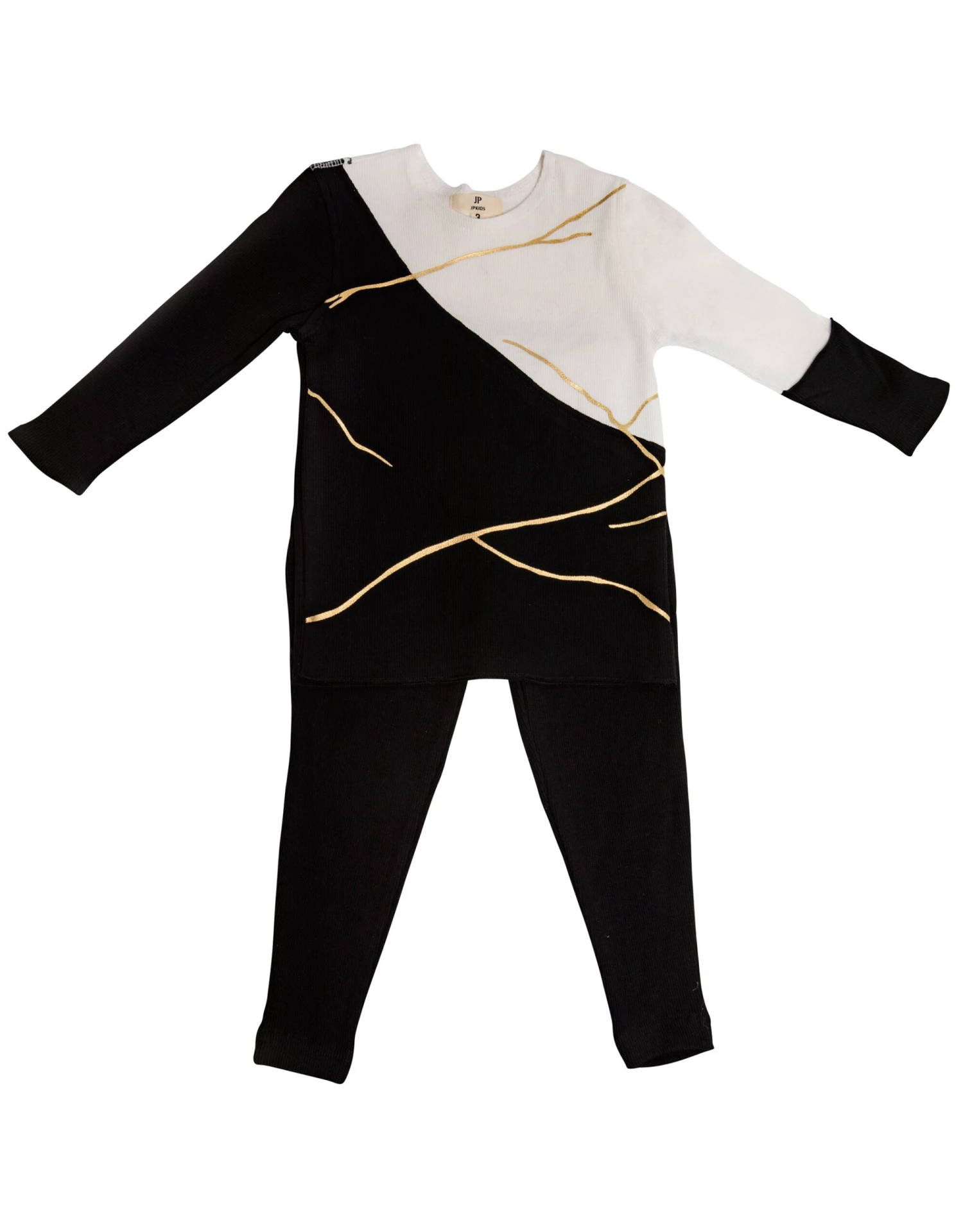 Kids Pima Cotton Gold Trimmed Colorblock Legging Playwear Set Black 1 Kids Pima Cotton Gold Trimmed Colorblock Legging Playwear Set Black