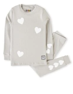 Girls Pima Cotton White HeartsLegging Playwear Set Gray