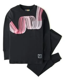 Girls Pima Cotton Pink StrandsLegging Playwear Set Black