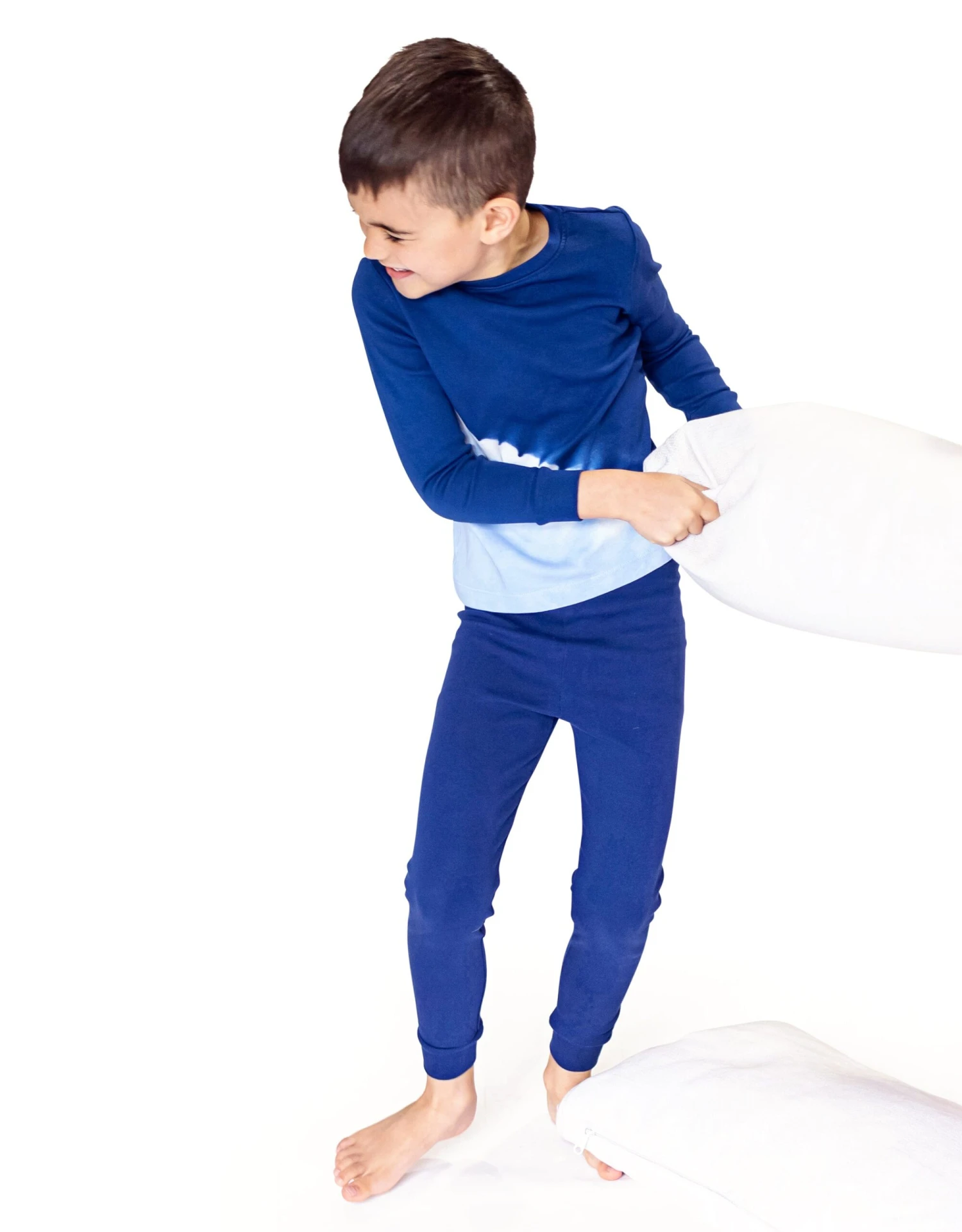 Kids Pima Cotton Diagonal Tie Dye Pajamas Legging Playwear Set Blue 2 Kids Pima Cotton Diagonal Tie Dye Pajamas Legging Playwear Set Blue - Image 2