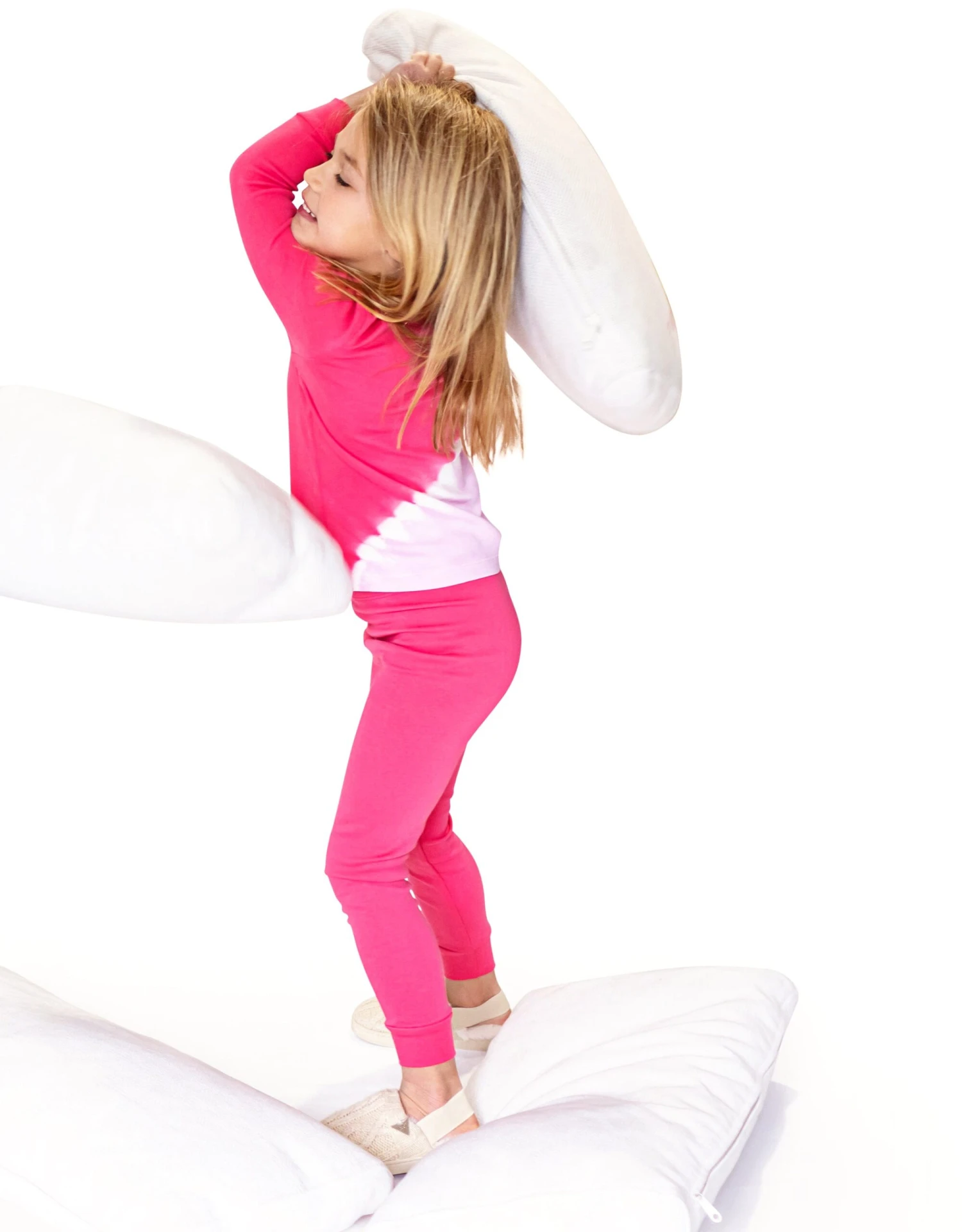 Kids Pima Cotton Diagonal Tie Dye Pajamas Legging Playwear Set Pink 2 Kids Pima Cotton Diagonal Tie Dye Pajamas Legging Playwear Set Pink - Image 2