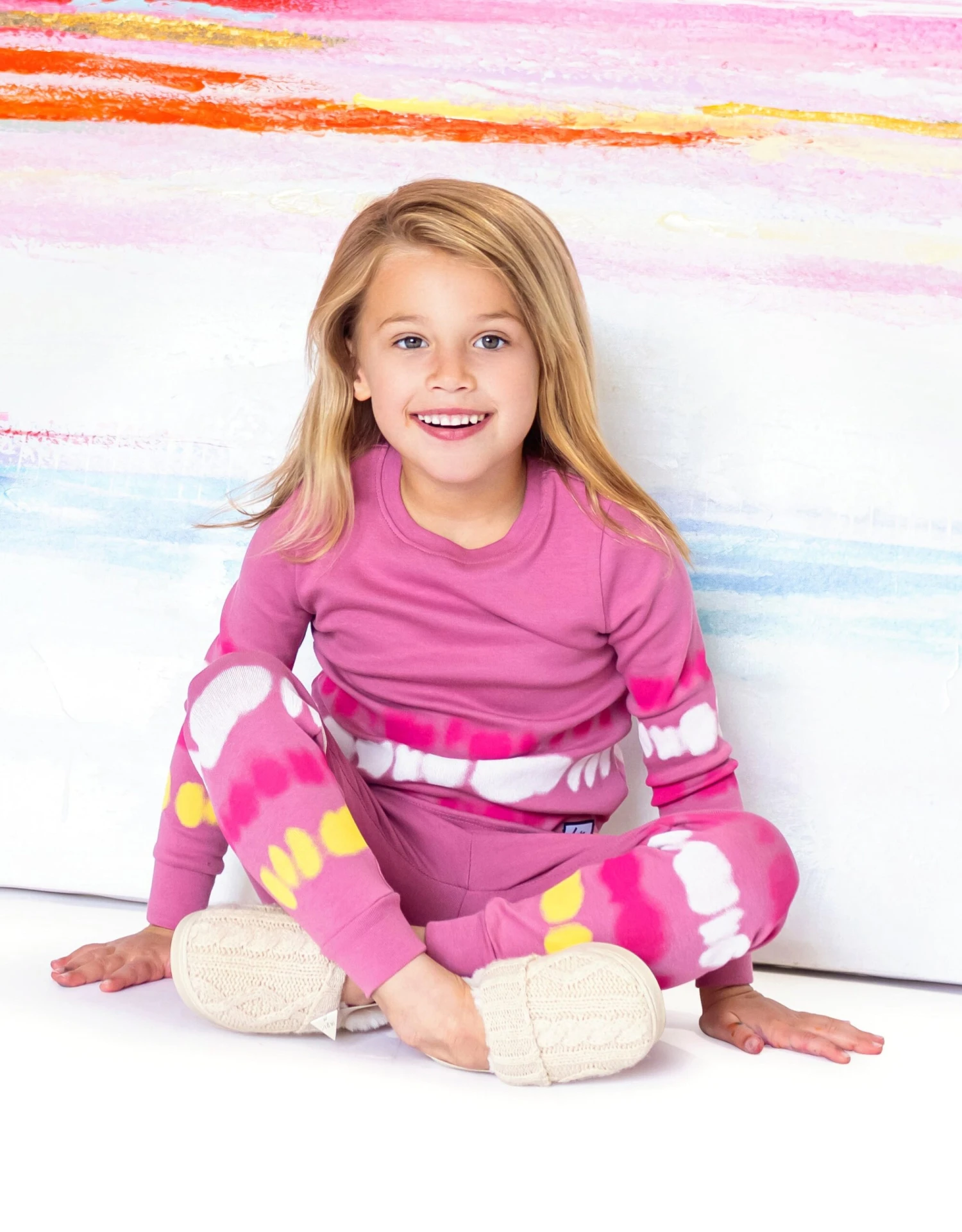 Kids Pima Cotton Striped Tie Dye Legging Playwear Set Pink 2 Kids Pima Cotton Striped Tie Dye Legging Playwear Set Pink - Image 2