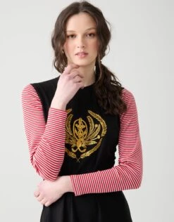 Pull On Nightgown With Crest Motif Red Stripe