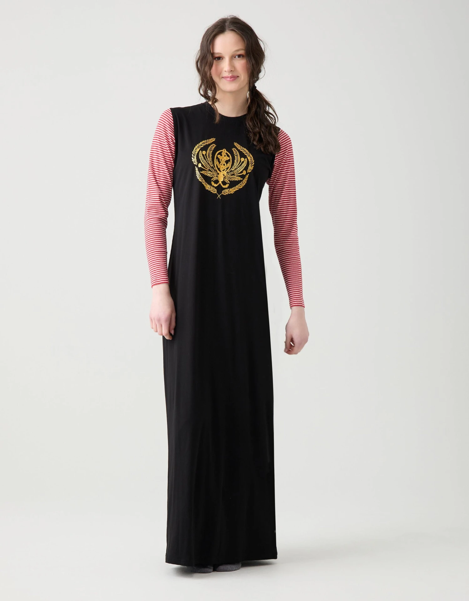 Pull On Nightgown With Crest Motif Red Stripe 2 Pull On Nightgown With Crest Motif Red Stripe - Image 2