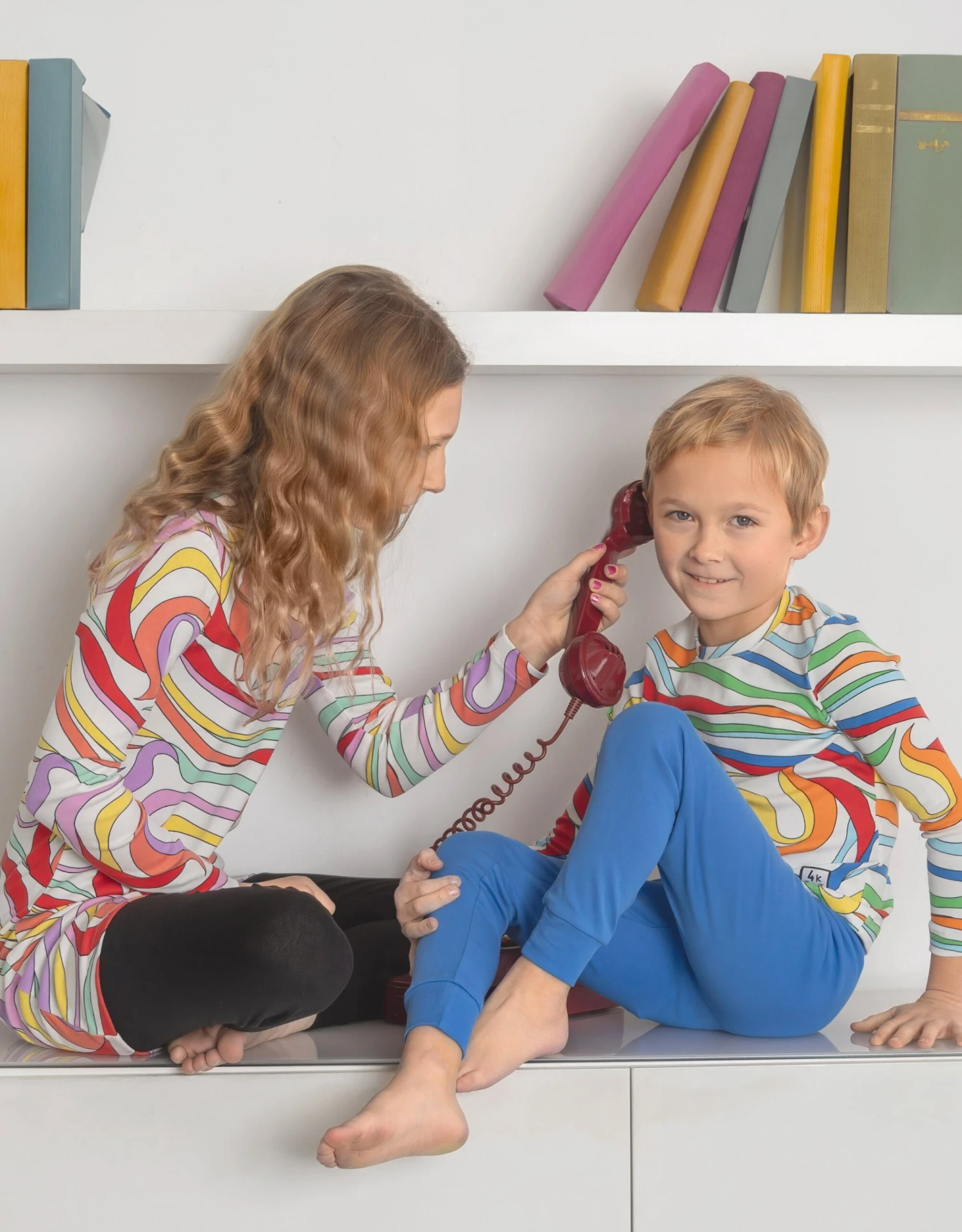 Pima Cotton Kaleidoscope Kids Tunic Pajamas Legging Set Pink Combo 2 Pima Cotton Kaleidoscope Kids Tunic Pajamas Legging Set Pink Combo - Image 2