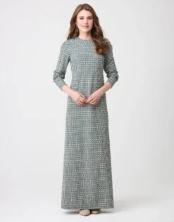 Vertical Textured Stretch Crew Shift With Meander Pattern Teal