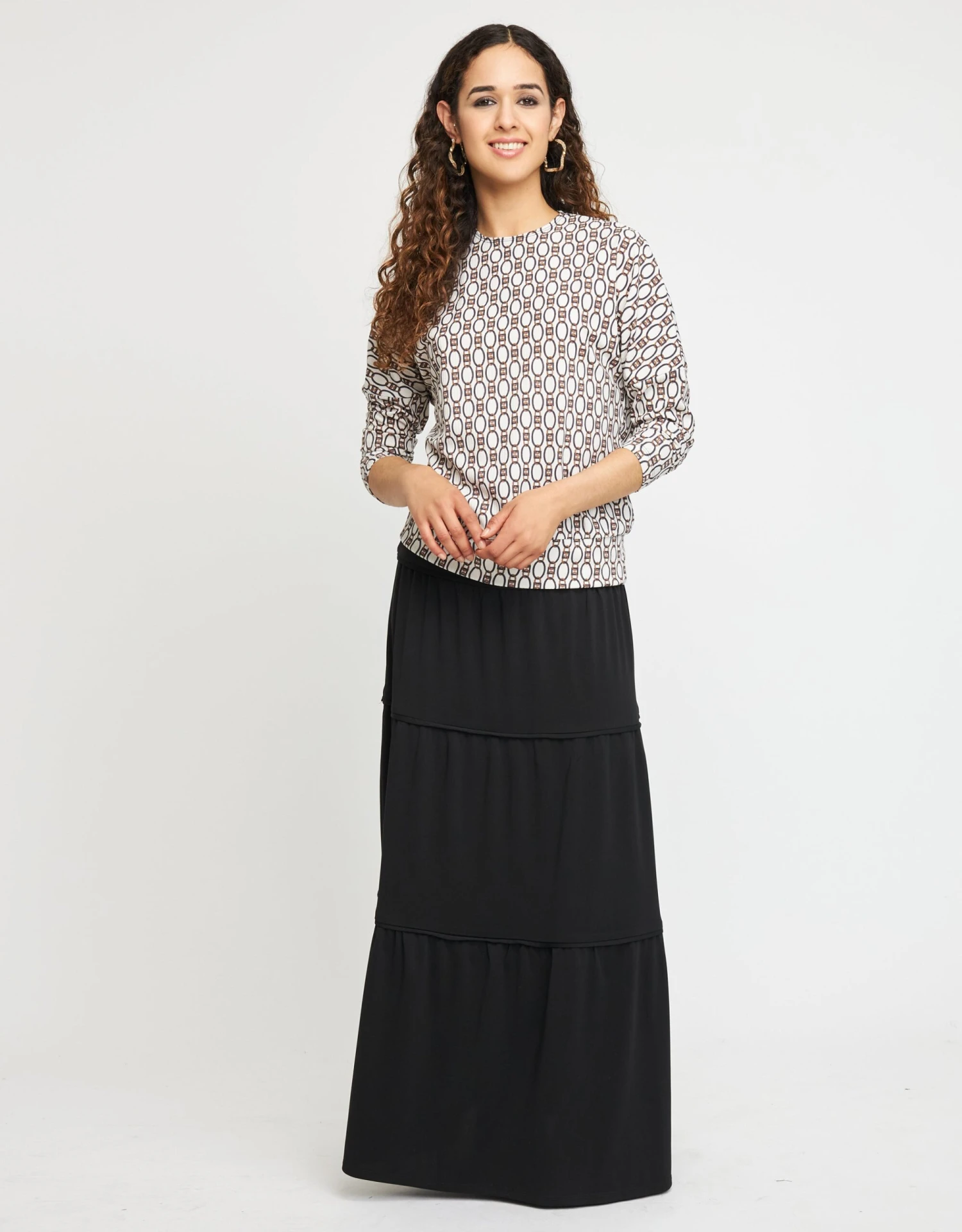 42" Tiered Skirt With Self Binding And Covered Elastic Waistband Black 2 42" Tiered Skirt With Self Binding And Covered Elastic Waistband Black - Image 2