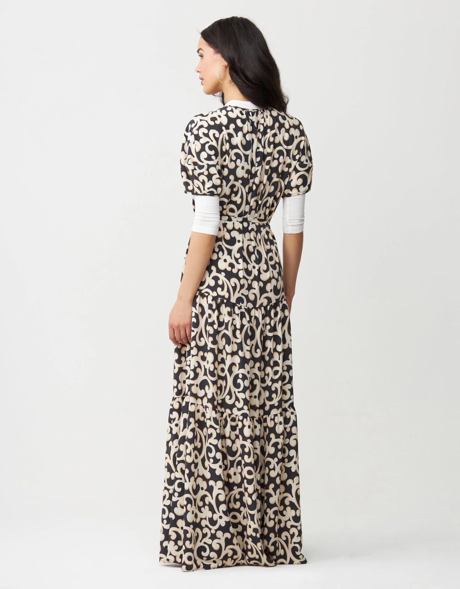 Tiered Print Tie Neck Maxi Dress Shabbos Robe 2 Tiered Print Tie Neck Maxi Dress Shabbos Robe - Image 2