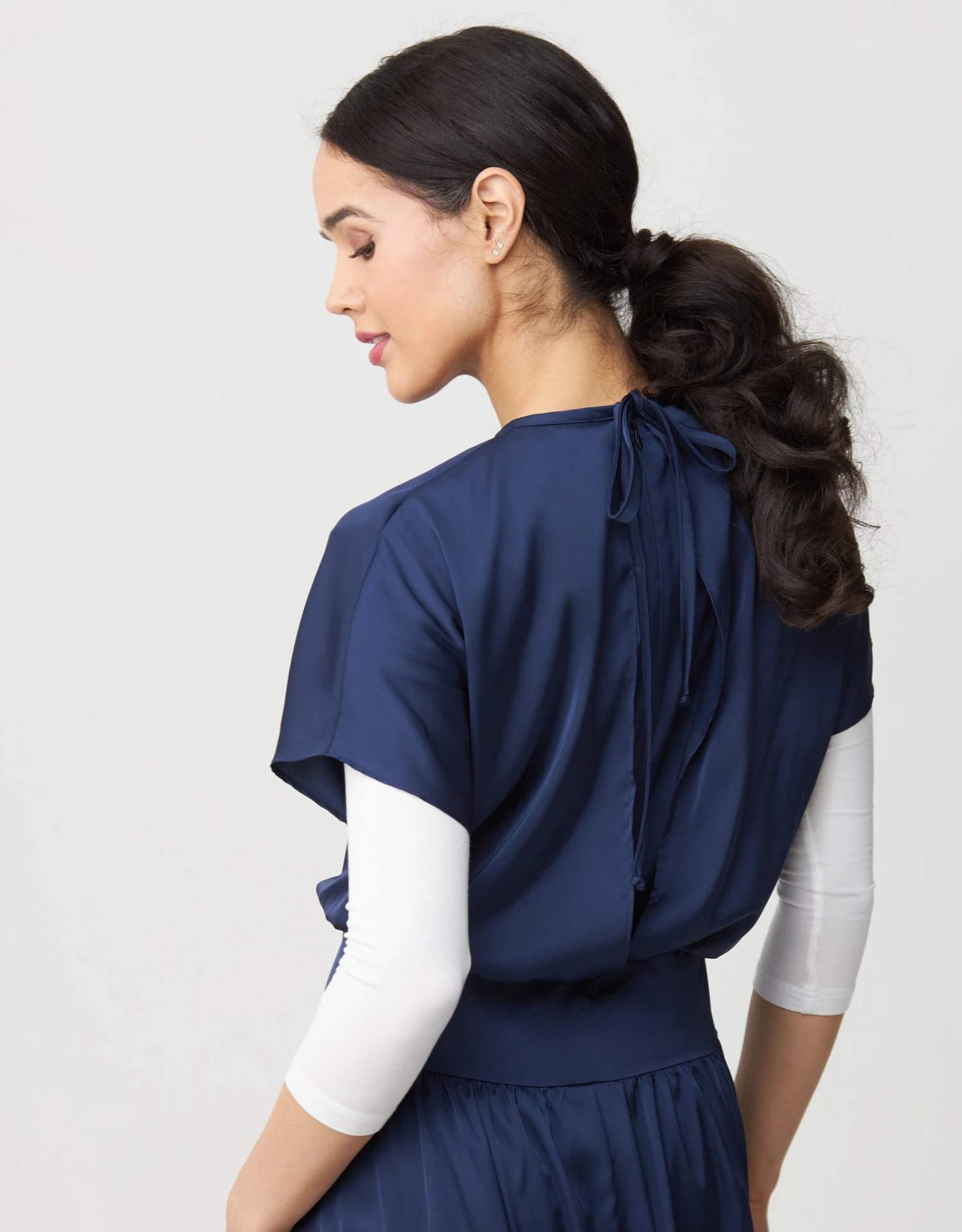 Satin Dropwaist Lined Maxi Dress Shabbos Robe With Back Tie Blue 3 Satin Dropwaist Lined Maxi Dress Shabbos Robe With Back Tie Blue - Image 3