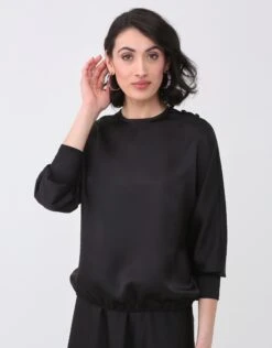 Satin Maxi Dress Shabbos Robe Two Piece Set -Fashionable Home Wear RF242724 SatinSet.Blk3