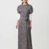 Satin Petal Sleeve Maxi Dress Shabbos Robe With Side Zip And Enclosed Self Tie Blk Floral