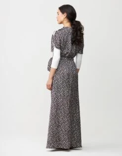 Satin Petal Sleeve Maxi Dress Shabbos Robe With Side Zip And Enclosed Self Tie Blk Floral 5 Satin Petal Sleeve Maxi Dress Shabbos Robe With Side Zip And Enclosed Self Tie Blk Floral -Fashionable Home Wear RF242725J EnclosedTiePetalSlv.MiniFloral2