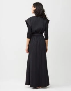 Cotton Poplin Elastic Waist Pocket Jumper With Satin Trim 5 Cotton Poplin Elastic Waist Pocket Jumper With Satin Trim -Fashionable Home Wear RF242736J SatinTrimmedPoplin.Blk