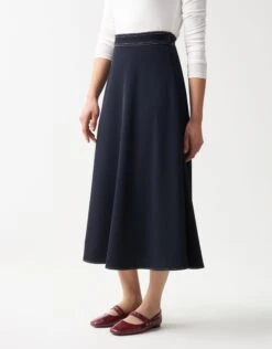 33" Lined Aline Crepe Skirt With Contrast Stitching Navy