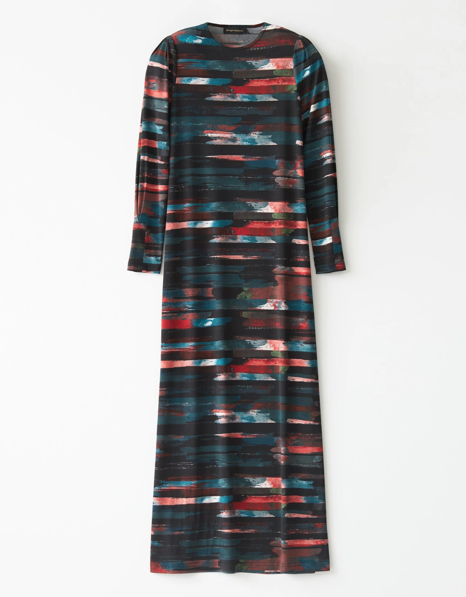 Stretch Jersey Maxi Dress Shabbos Robe With Horizontal Paintbox Stripes Teal 1 Stretch Jersey Maxi Dress Shabbos Robe With Horizontal Paintbox Stripes Teal