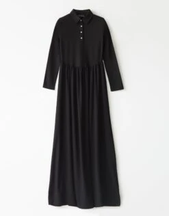 Combination Jersey And Rayon Dress With Satin Collar And Jewel Buttons