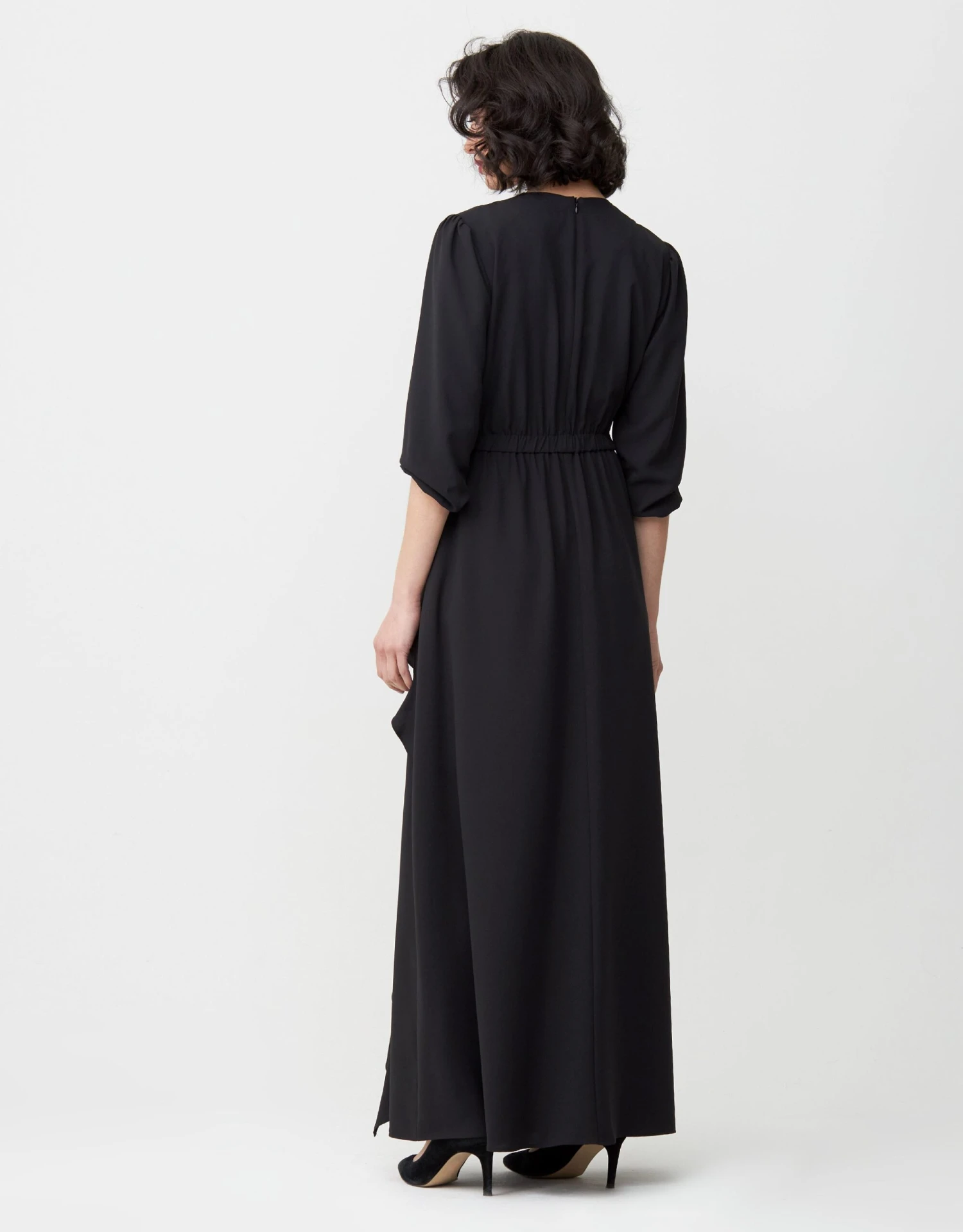 Elastic Waist Long Sleeve Lined Maxi Dress Shabbos Robe With Ruffled Skirt 2 Elastic Waist Long Sleeve Lined Maxi Dress Shabbos Robe With Ruffled Skirt - Image 2