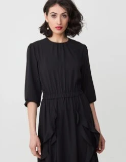 Elastic Waist Long Sleeve Lined Maxi Dress Shabbos Robe With Ruffled Skirt 5 Elastic Waist Long Sleeve Lined Maxi Dress Shabbos Robe With Ruffled Skirt -Fashionable Home Wear RuffledSkirtDress.Blk3